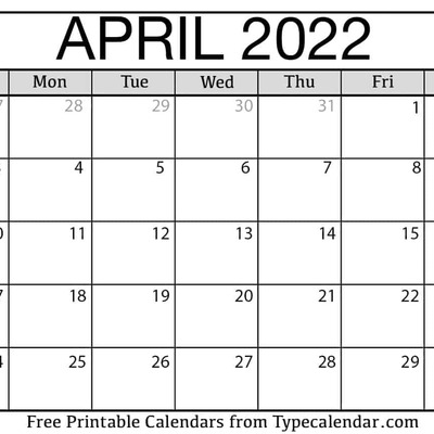 April 2022 Calendar