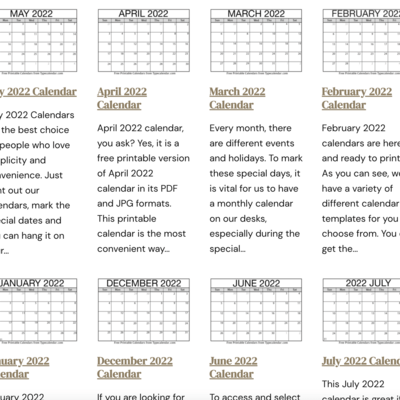 Monthly Calendar 2022